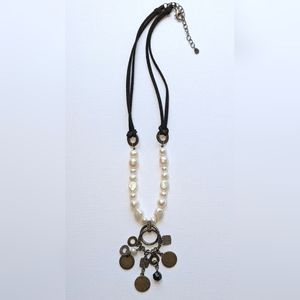Silpada Black Suede Freshwater Pearl Obsidian and Brass Necklace   N1947